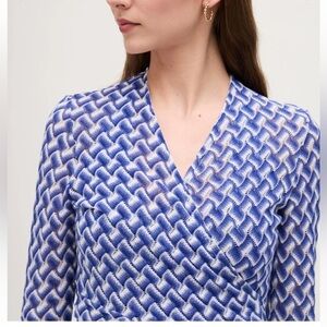 NWT Hill House The Raschel Knit Ballet Wrap Sweater - Blue Multi Raschel Knit